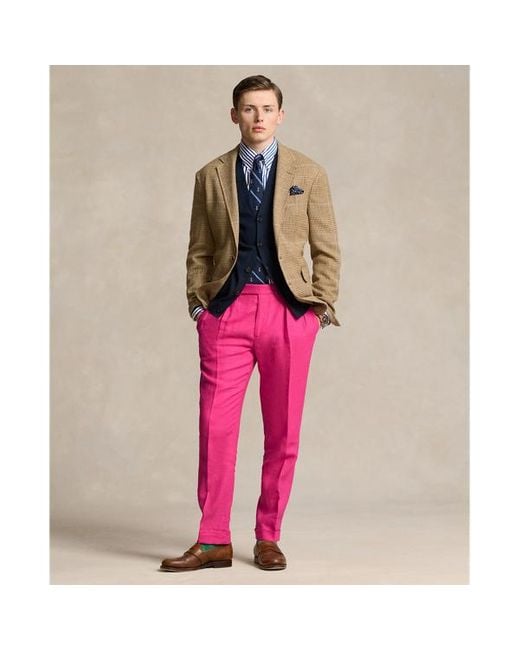 Polo Ralph Lauren Pink Pleated Linen Trouser for men