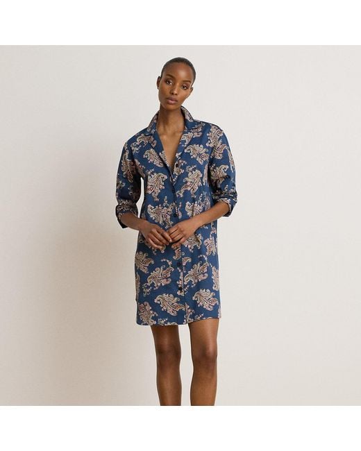 Ralph Lauren Blue Paisley & Floral Sateen Sleep Shirt