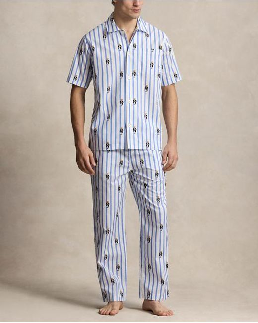 Polo Ralph Lauren Blue Polo Bear Striped Poplin Pyjama Shirt for men