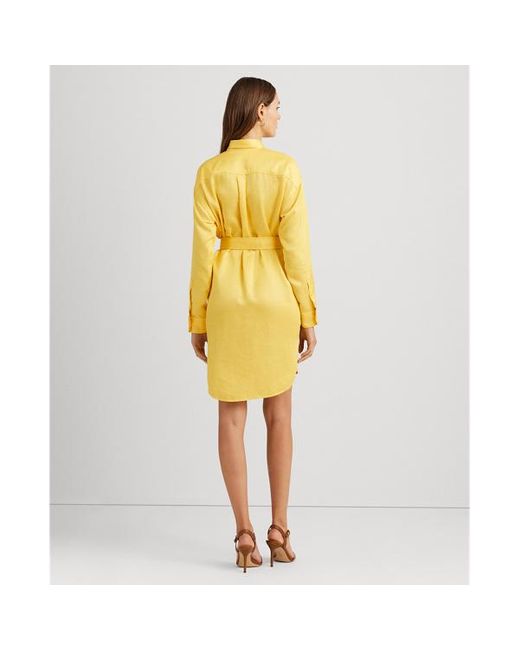 Vestido camisero de shantung y cinturón Lauren by Ralph Lauren de color Yellow