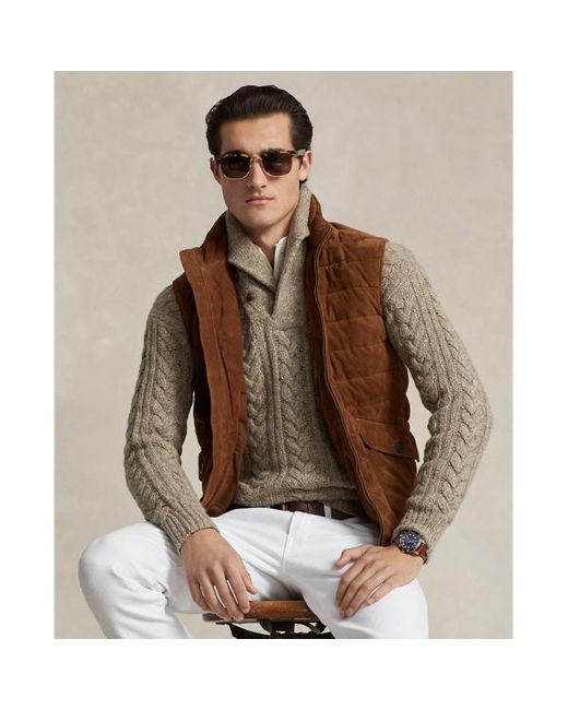 Ralph Lauren Brown Cable-knit Shawl-collar Sweater for men