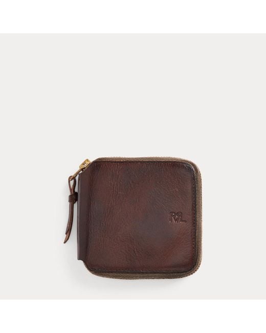 RRL Brown Leather Zip Wallet for men