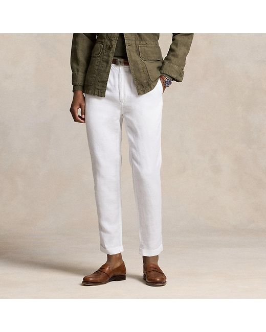 Ralph Lauren White Polo Prepster Slim Tapered Linen Pant for men