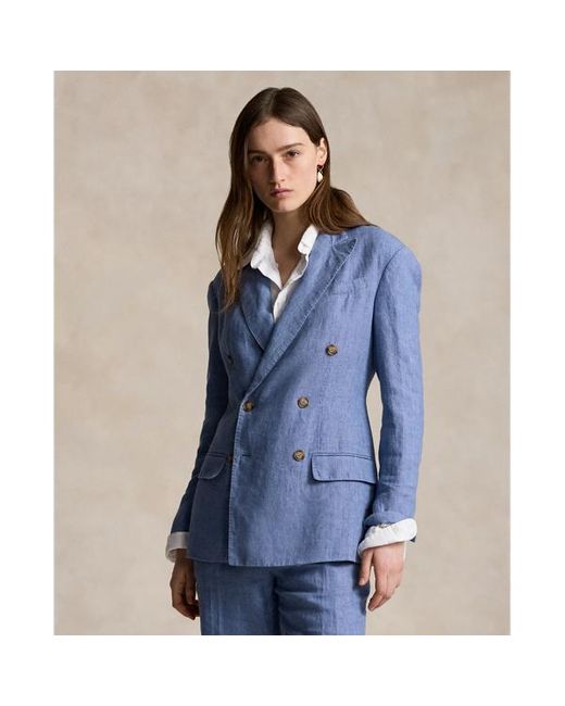Blazer in lino a doppio petto di Polo Ralph Lauren in Blue