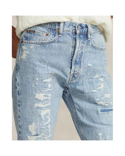 Polo Ralph Lauren Ruime Rechte Cropped Jeans Met Hoge Taille in het Blue