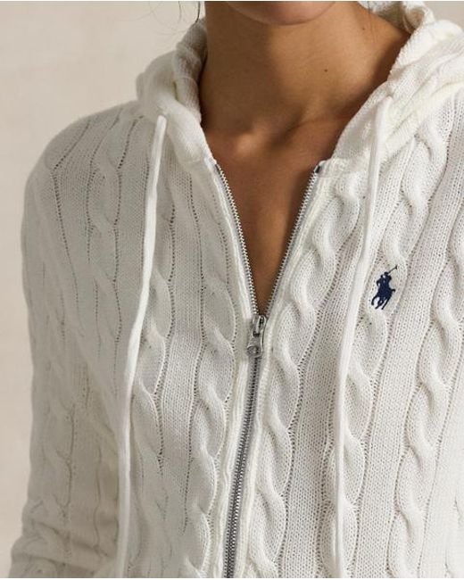 Ralph Lauren Gray Cable-Knit Cotton Full-Zip Hoodie