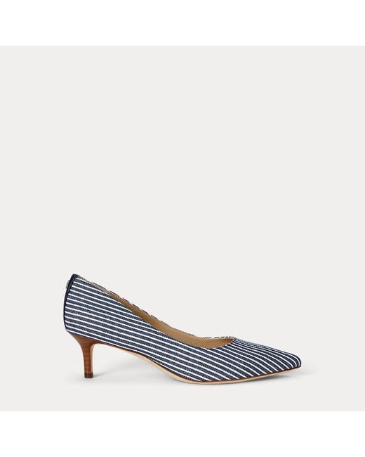 Ralph Lauren Blue Adrienne Striped Canvas Pump