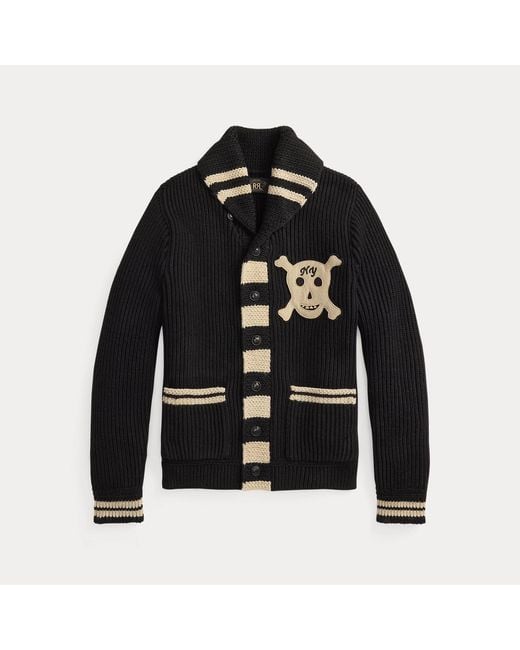 RRL Black Skull-Patch Wool Shawl Cardigan for men
