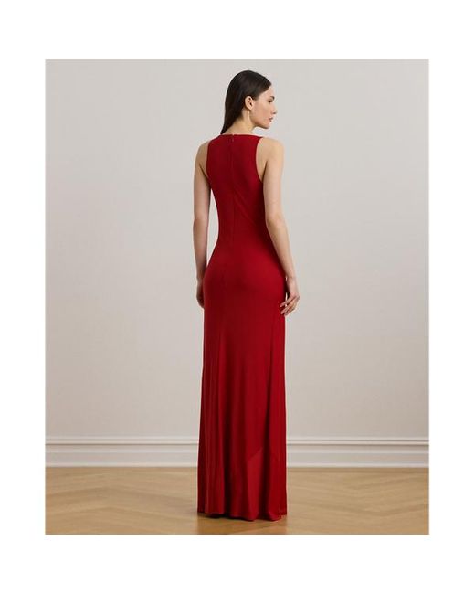 Abito in jersey con collo ad anello di Ralph Lauren in Red