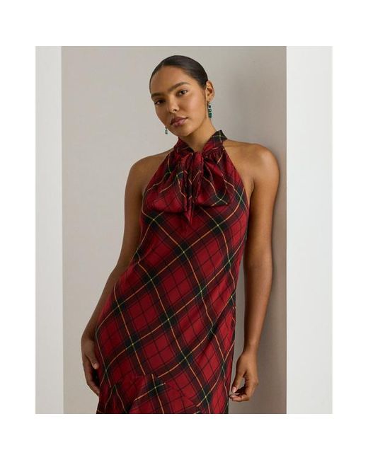 Ralph Lauren Ralph Lauren Plaid Georgette Tiered Tie-Neck Gown