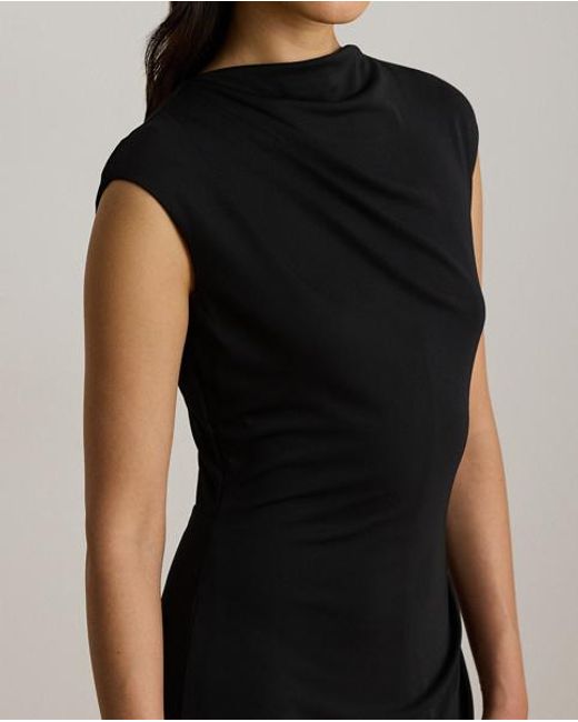 Ralph Lauren Black Pleated Jersey Boatneck Midi Dress
