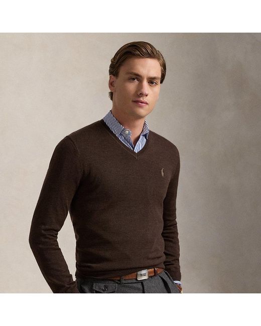 Polo Ralph Lauren Brown Slim Fit Washable Wool V-neck Jumper for men