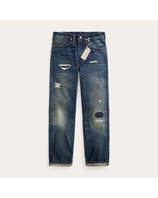 RRL Hawley Straight Fit Selvedge Jeans in het Blue voor heren