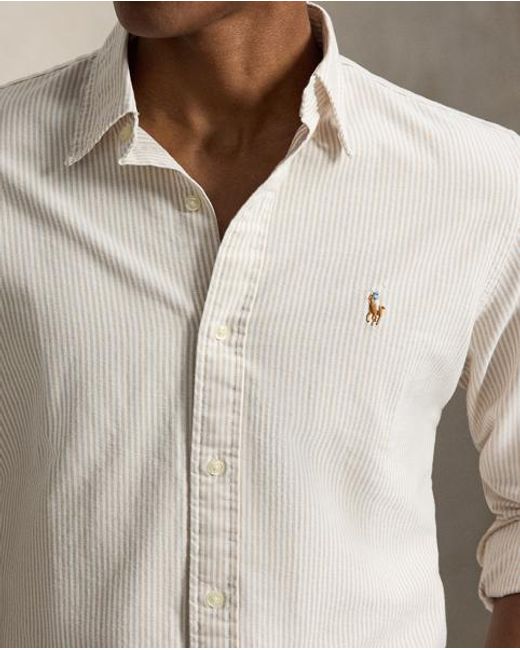 Polo Ralph Lauren White Custom Fit Striped Oxford Shirt for men