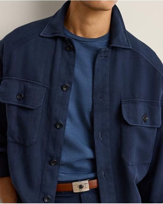 Ralph Lauren Blue Garment-Dyed Cotton-Linen Shirt for men