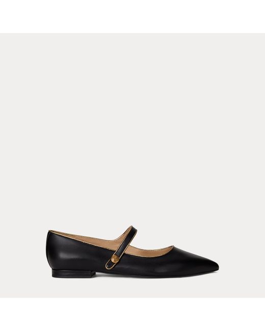 Ralph Lauren Black Londyn Metallic-Trim Leather Mary Jane