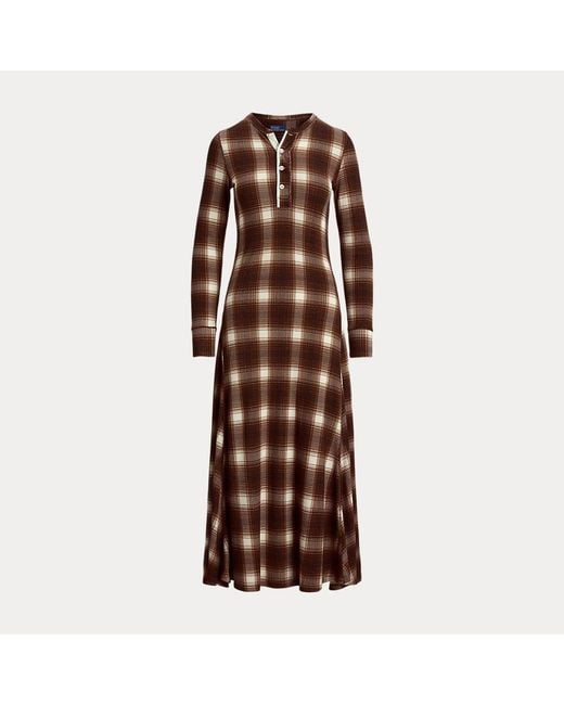 Polo Ralph Lauren Plaid Waffle knit Henley Dress in Brown Lyst UK