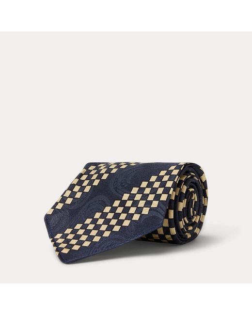 RRL Black Handmade Checkered-Stripe Silk Tie for men