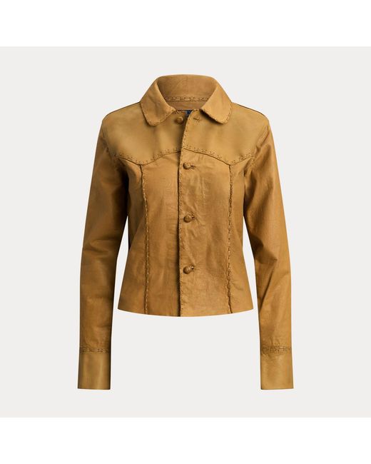 Ralph Lauren Brown Western-Hemdjacke Aus Leder