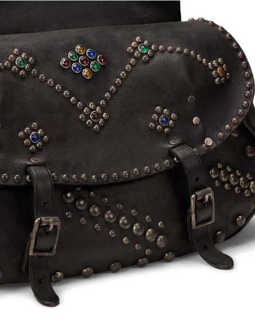 RRL Black Studded Leather Saddle Bag for men