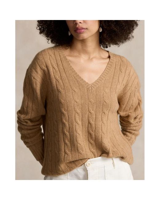 Polo Ralph Lauren Brown Relaxed Fit Cable Cashmere Sweater