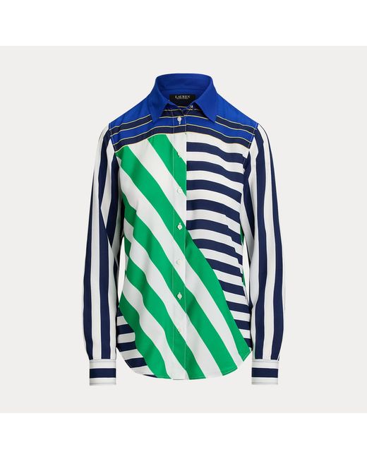 Ralph Lauren Blue Classic Fit Striped Crepe Shirt
