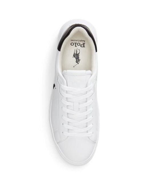 Ralph Lauren White Rlite Court Tumbled Leather Trainer for men