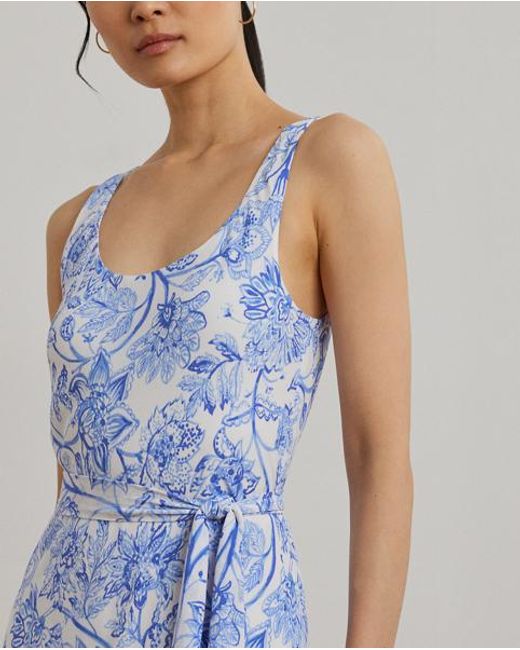 Ralph Lauren Blue Geblümtes Crêpekleid Mit Gürtel