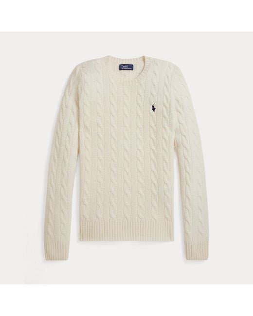 Polo Ralph Lauren Wol-Kasjmier Kabeltrui Met Ronde Hals in het White