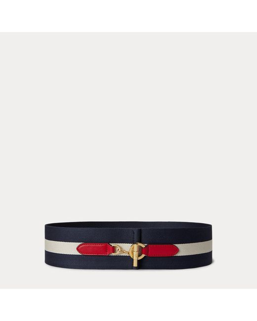 Ralph Lauren Blue Striped Webbed Toggle Wide Belt
