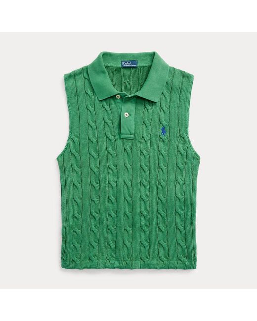Polo Ralph Lauren Green Verkürztes Poloshirt mit Zopfmuster