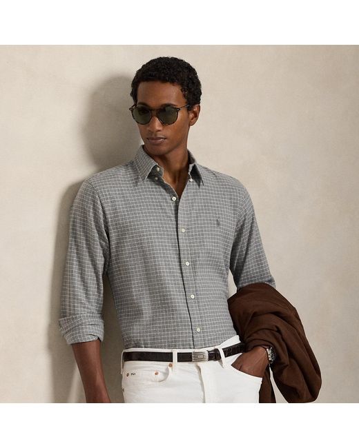 Polo Ralph Lauren Gray Custom Fit Plaid Performance Twill Shirt for men