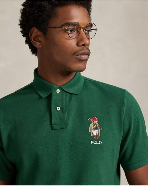 Polo Ralph Lauren Green Custom Slim Fit Polo Bear Mesh Polo for men