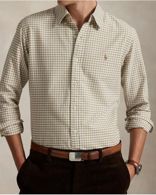 Polo Ralph Lauren Natural Custom Fit Gingham Oxford Shirt for men