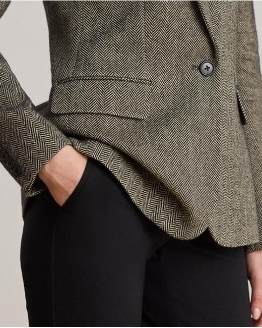 Ralph Lauren Gray Cotton-Blend Herringbone Blazer