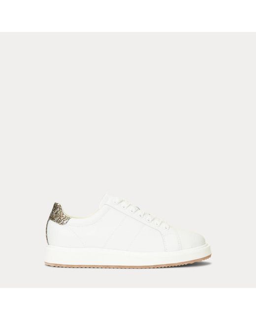 Ralph Lauren White Angeline Iv Faux-snakeskin-trim Trainer