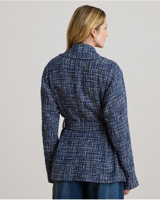 Ralph Lauren Blue Cotton-Blend Bouclé Wrap Coat