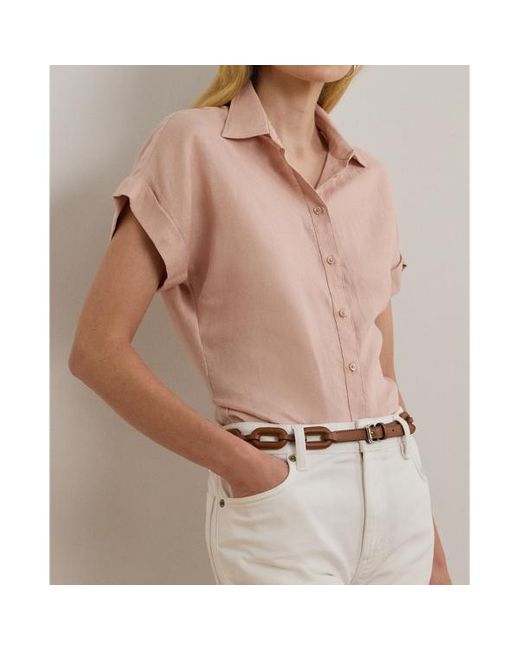 Camicia a maniche corte in lino di Ralph Lauren in Natural