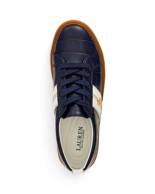 Ralph Lauren Blue Janson Ii Croc-Embossed Leather Sneaker