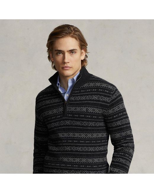Ralph Lauren Black Fair Isle Wool Quarter-zip Sweater for men