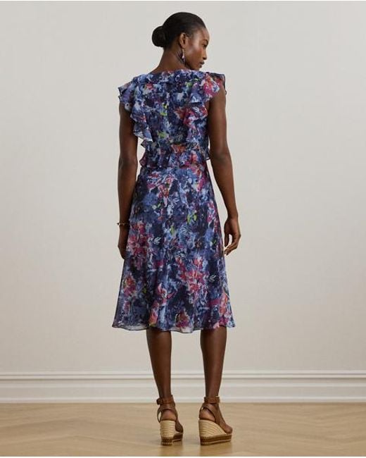 Ralph Lauren Blue Ralph Lauren Print Ruffle-Trim Georgette Midi Dress