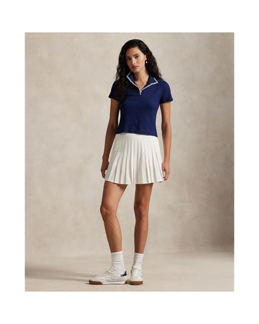 Ralph Lauren Blue Slim Fit Rib-Knit Cricket Polo Shirt