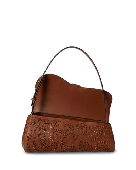 Ralph Lauren Brown Tooled Medium Tasha East-West Bag