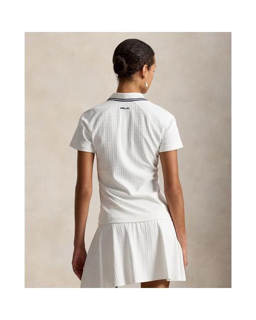 Polo in jacquard a trecce con cerniera di Ralph Lauren in White