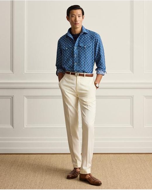 Ralph Lauren Blue Relaxed Fit Linen-Silk Western Shirt for men