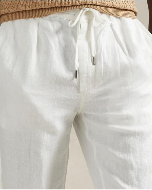 Polo Ralph Lauren White Lateef Slim Tapered Fit Linen Trousers for men