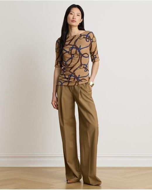 Ralph Lauren Brown Belting-Print Cotton Boatneck T-Shirt
