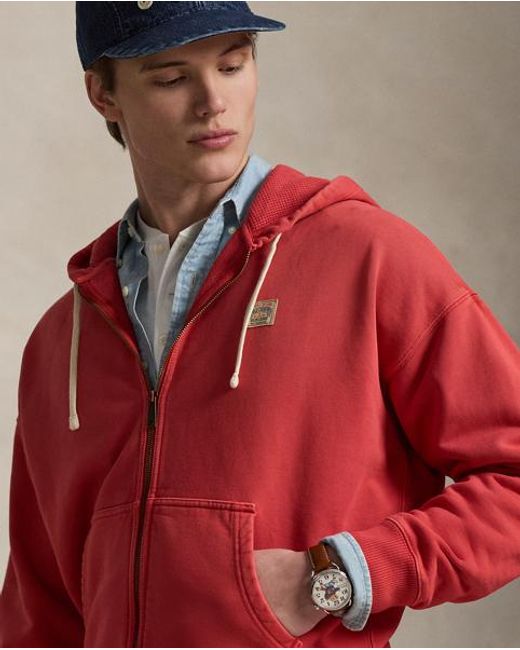 Polo Ralph Lauren Red Relaxed Fit Loopback Fleece Hoodie for men