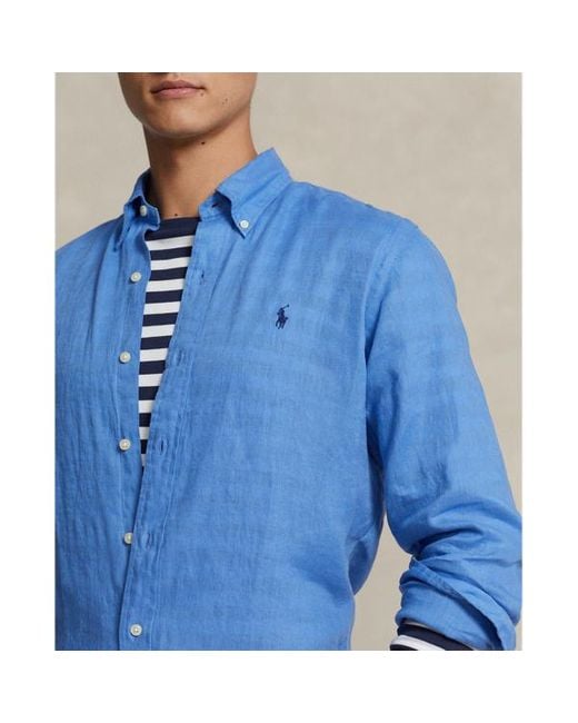 Polo Ralph Lauren Custom Fit Linnen Overhemd in het Blue voor heren