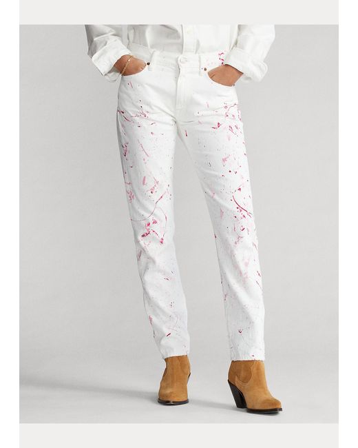 Polo Ralph Lauren Pink Pony Avery Boyfriend Jeans in White | Lyst UK